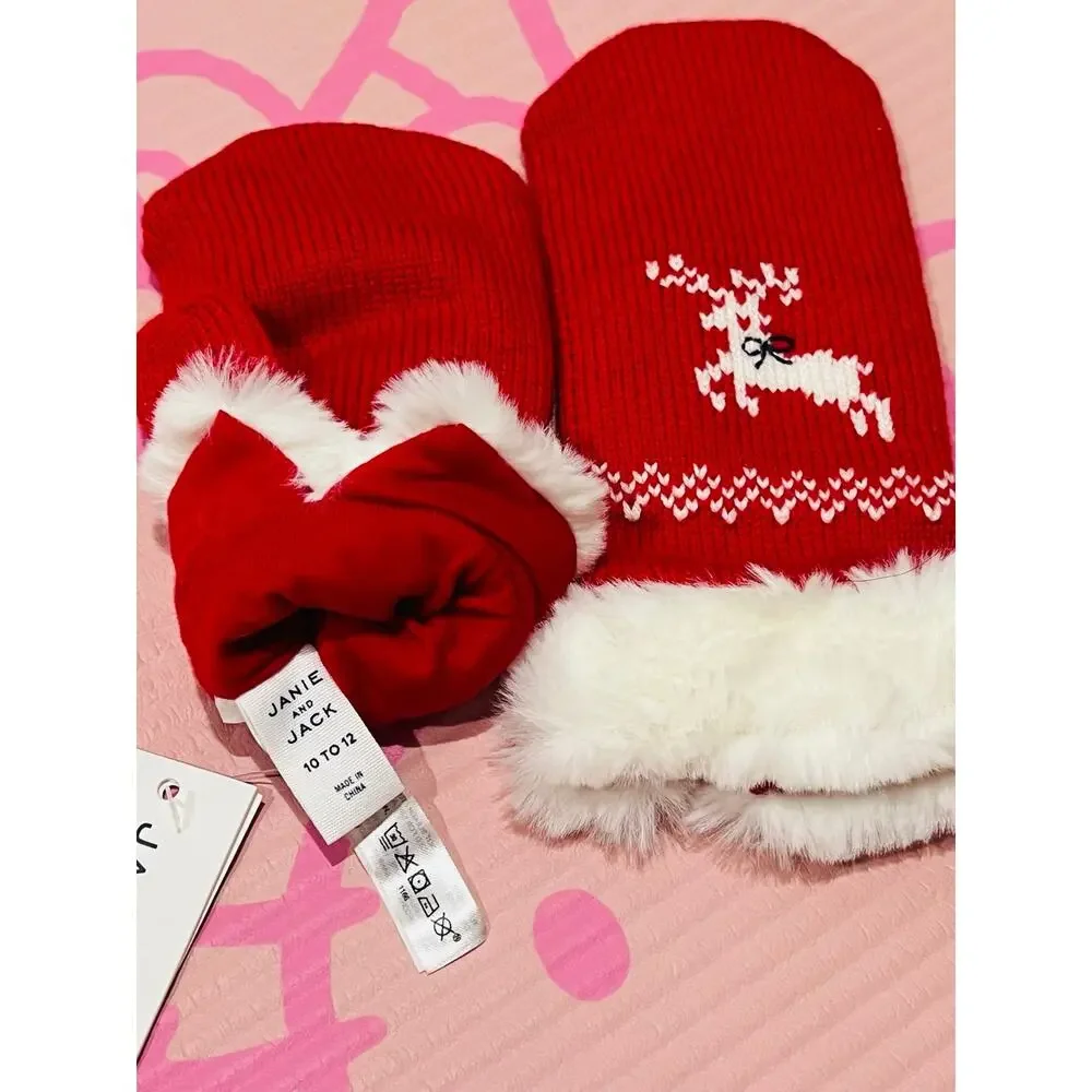 NWT❤️Janie and Jack Reindeer Mittens sz10/12